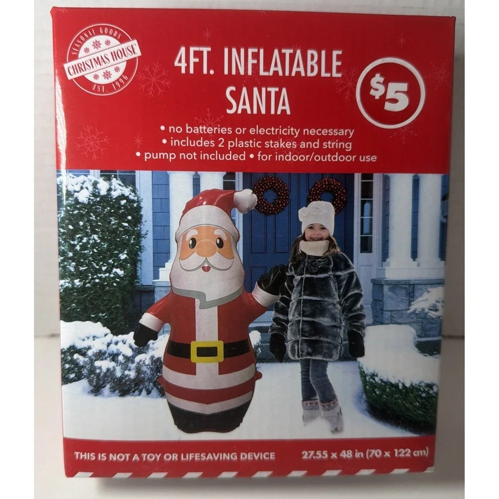 New in Box CHRISTMAS HOUSE INFLATABLE SANTA CLAUS 4 Ft, 48